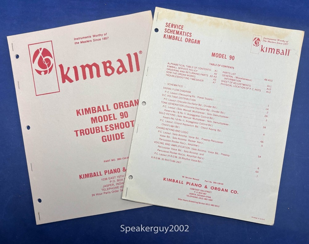 Original Kimball Organ Model 90 Schematic Manual & Troubleshooting Guide