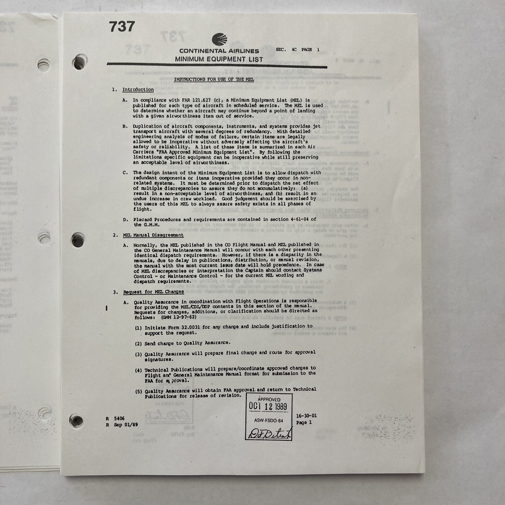 Boeing 737 Minimum Equipment List (MEL)