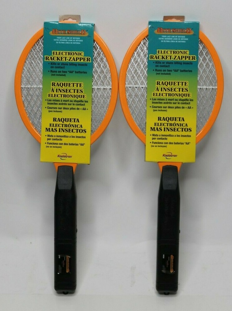 2 Pack - Bite Shield Electronic Bug Zapper Racket Kills Insects Mosquitoes Flies