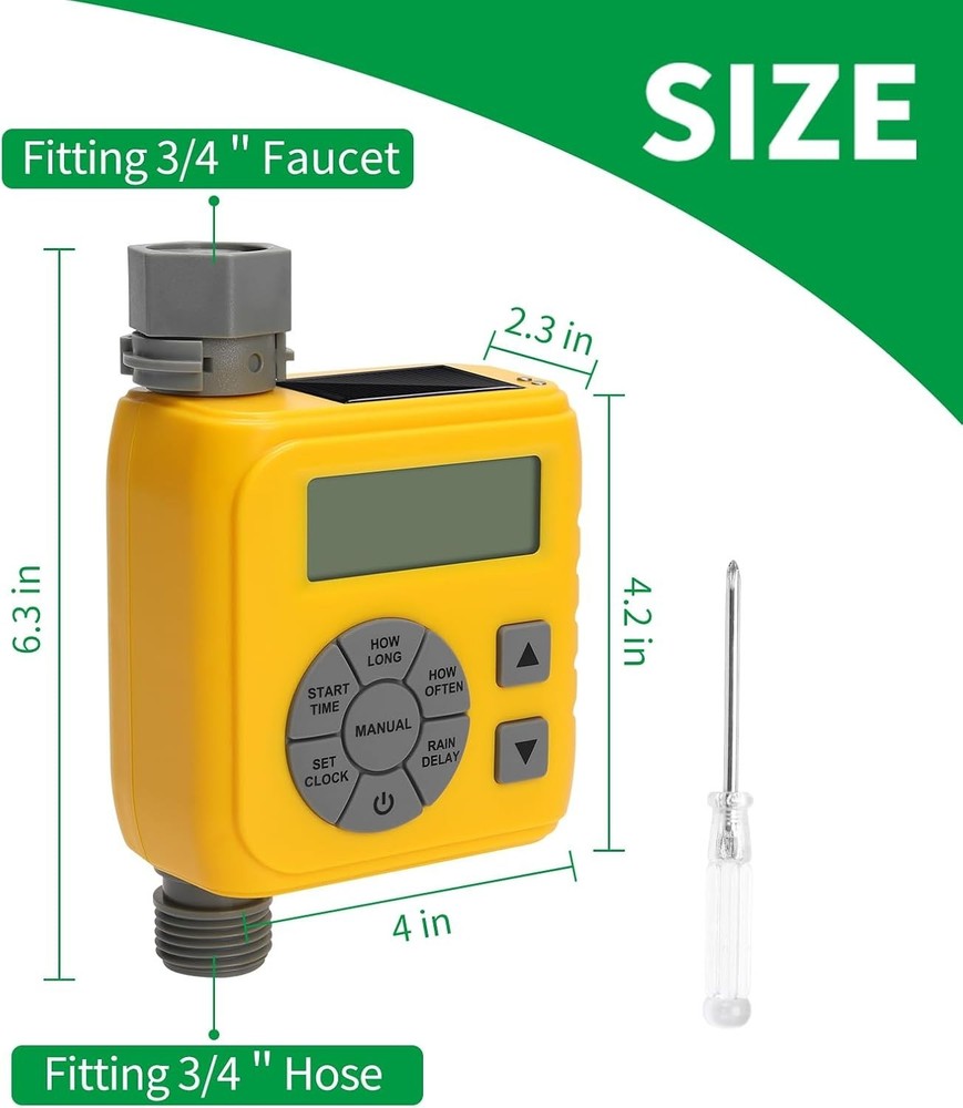 Sprinkler Timer, Programmable Irrigation Water Timer for Garden Hose, Solar/Batt