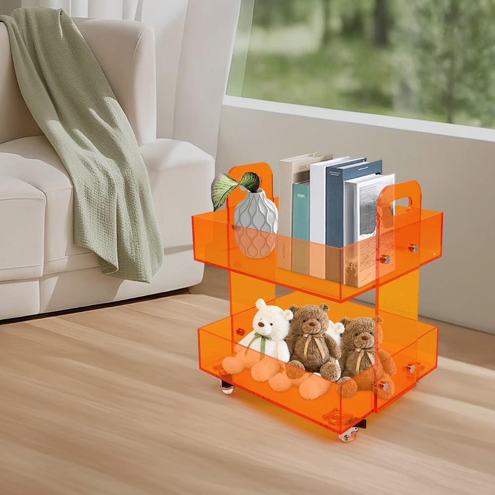 Acrylic Side Table Free Standing Storage Rack with Wheels Modern Bedside Table