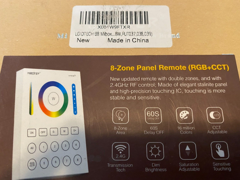 LGIDTECH B8 Miboxer 8-Zone RGB+CCT Panel Controller, Powered by AAA NEW