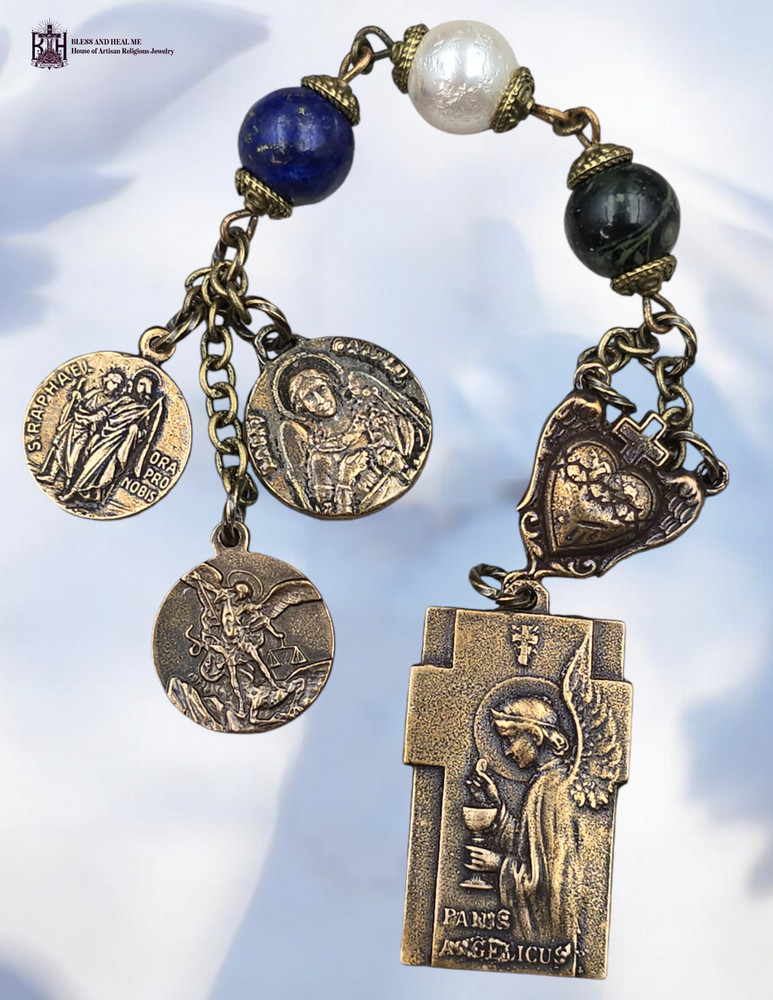 Archangels Michael, Raphael, Gabriel, Eucharist Heirloom Chaplet- Bronze|3 Beads