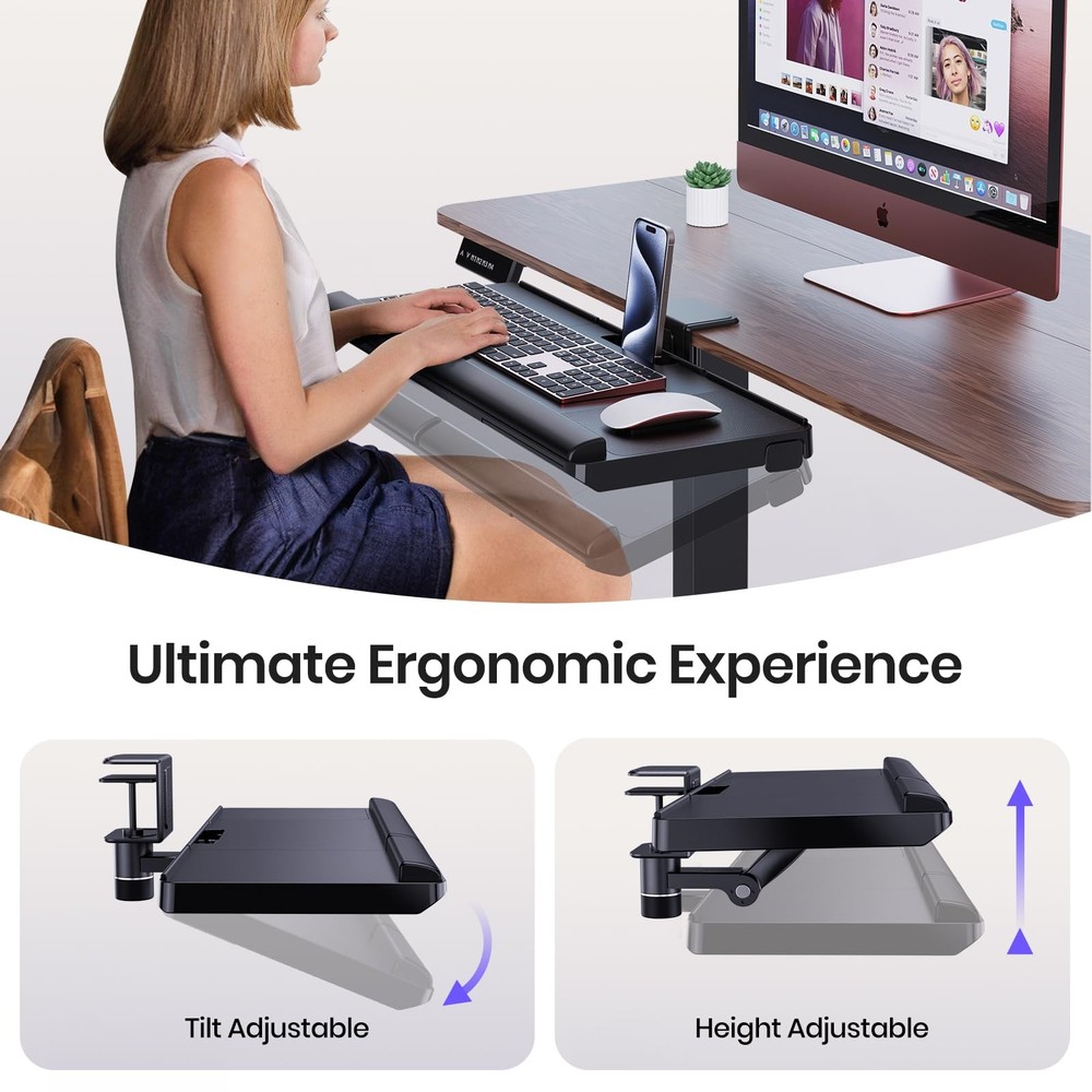 Klearlook Upgraded Adjustable Keyboard Tray for Above Desk & Under Desk Use -...