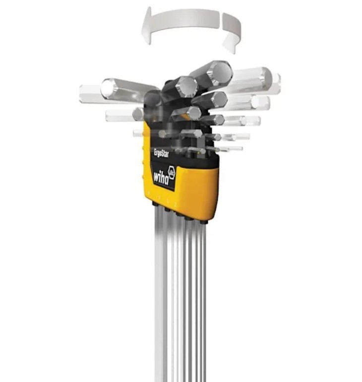 Wiha 66982 ErgoStar Ball End Hex L-Key Set 22 Piece SAE Inch & Metric Allen Keys