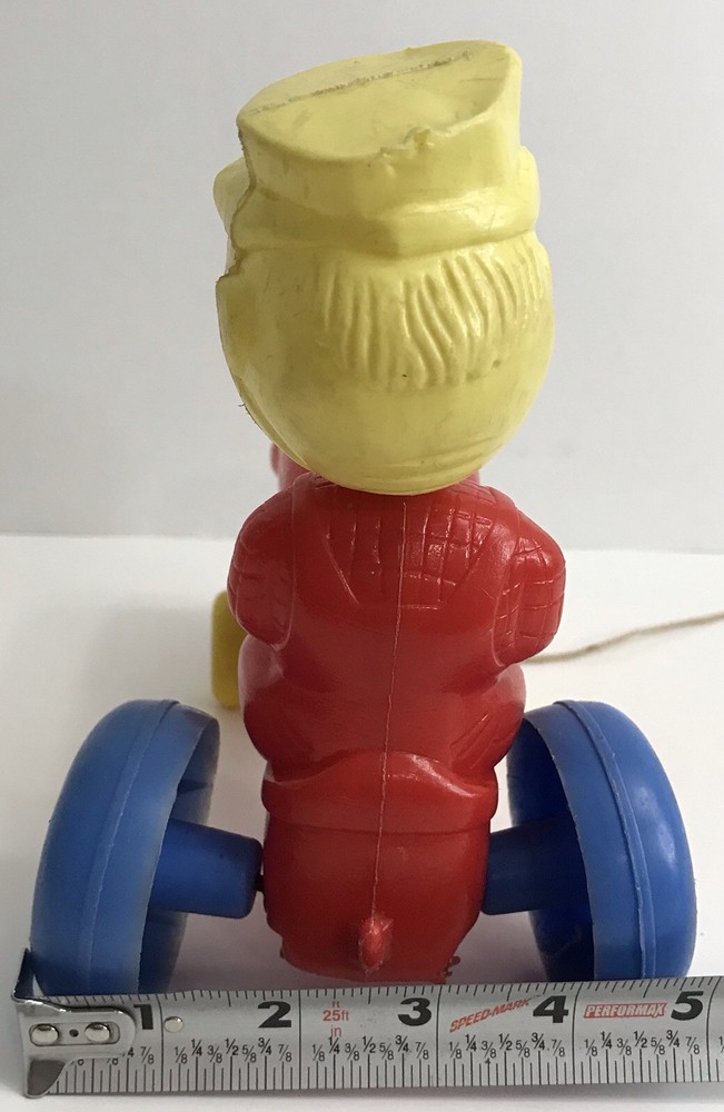 Empire Tractor & Farmer Bobble Head Pull Toy Blow Mold Original Pull String READ