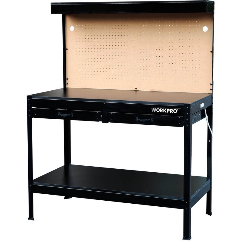 Multi-Purpose 48 Inch Workbench with Storage Light Pegboard Tool Organizer