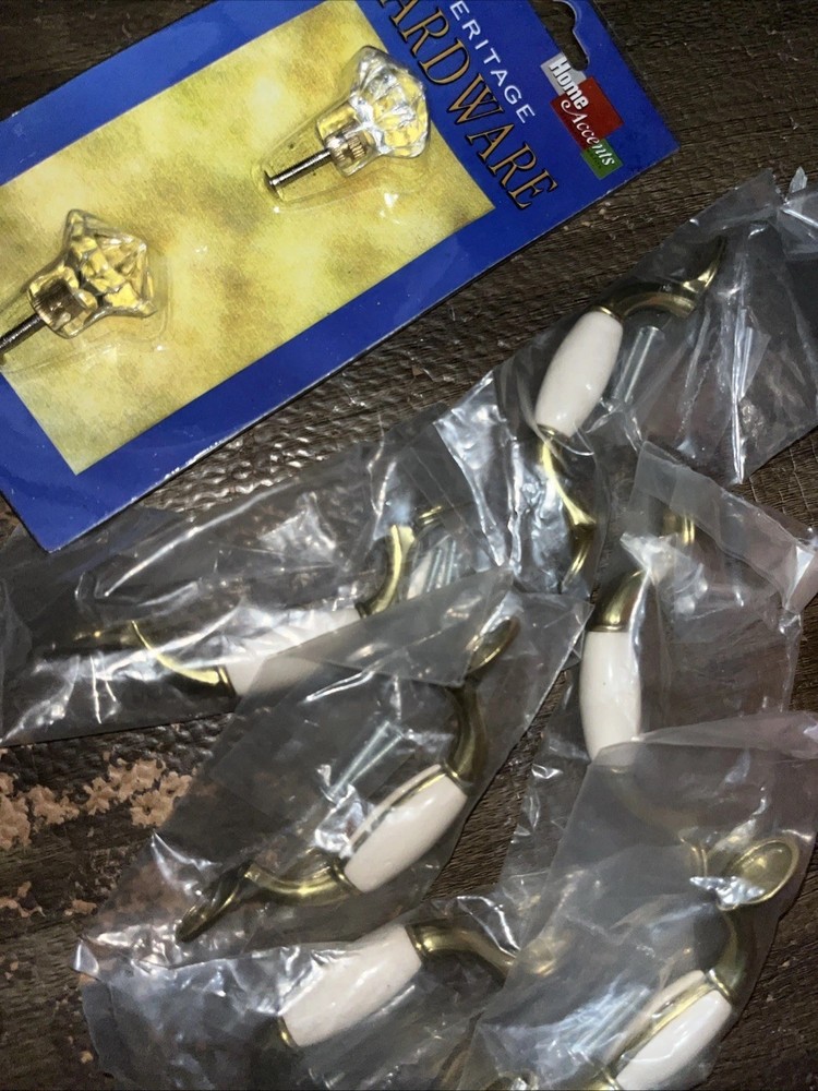 Glass Drawer Knobs/ Pulls. Heritage Hardware. 1.25” 1 Pair. 6 White/Brass 3”
