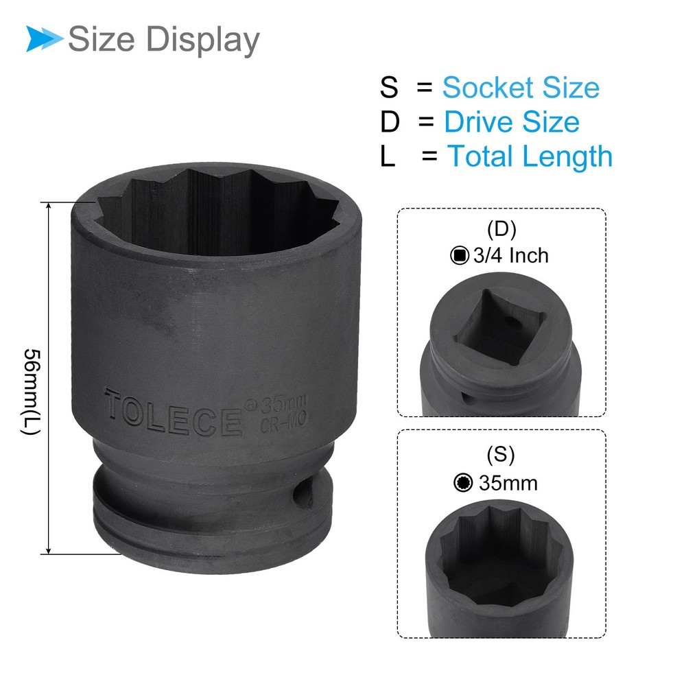 Impact Socket 3/4" Drive 35mm Socket 56mm 12 Point for DIY Hand Making