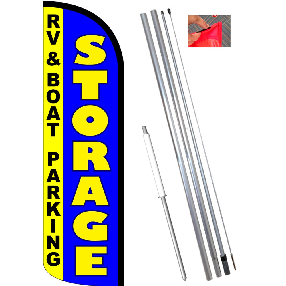 STORAGE - RV Boat Parking Windless Feather Flag Bundle (Complete Kit) OR Optiona