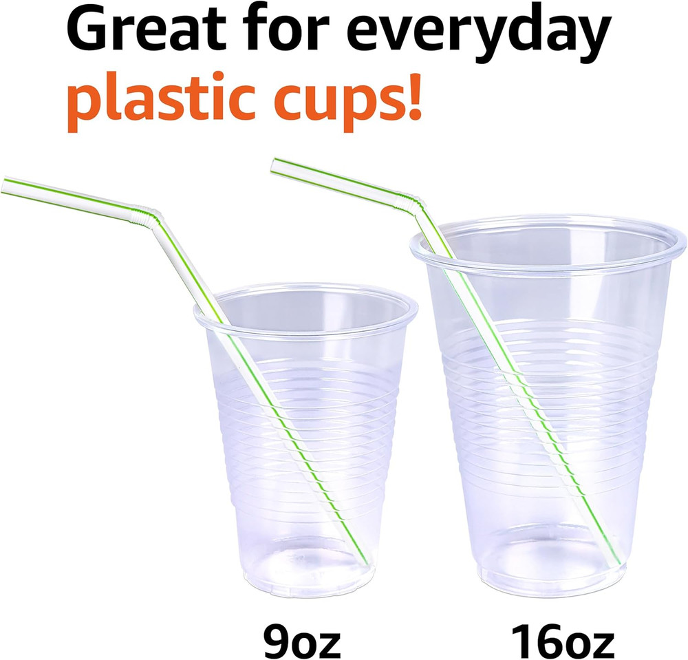 Amazon Basics Disposable Striped Plastic Flex Straws, Assorted Colors, 100 Count