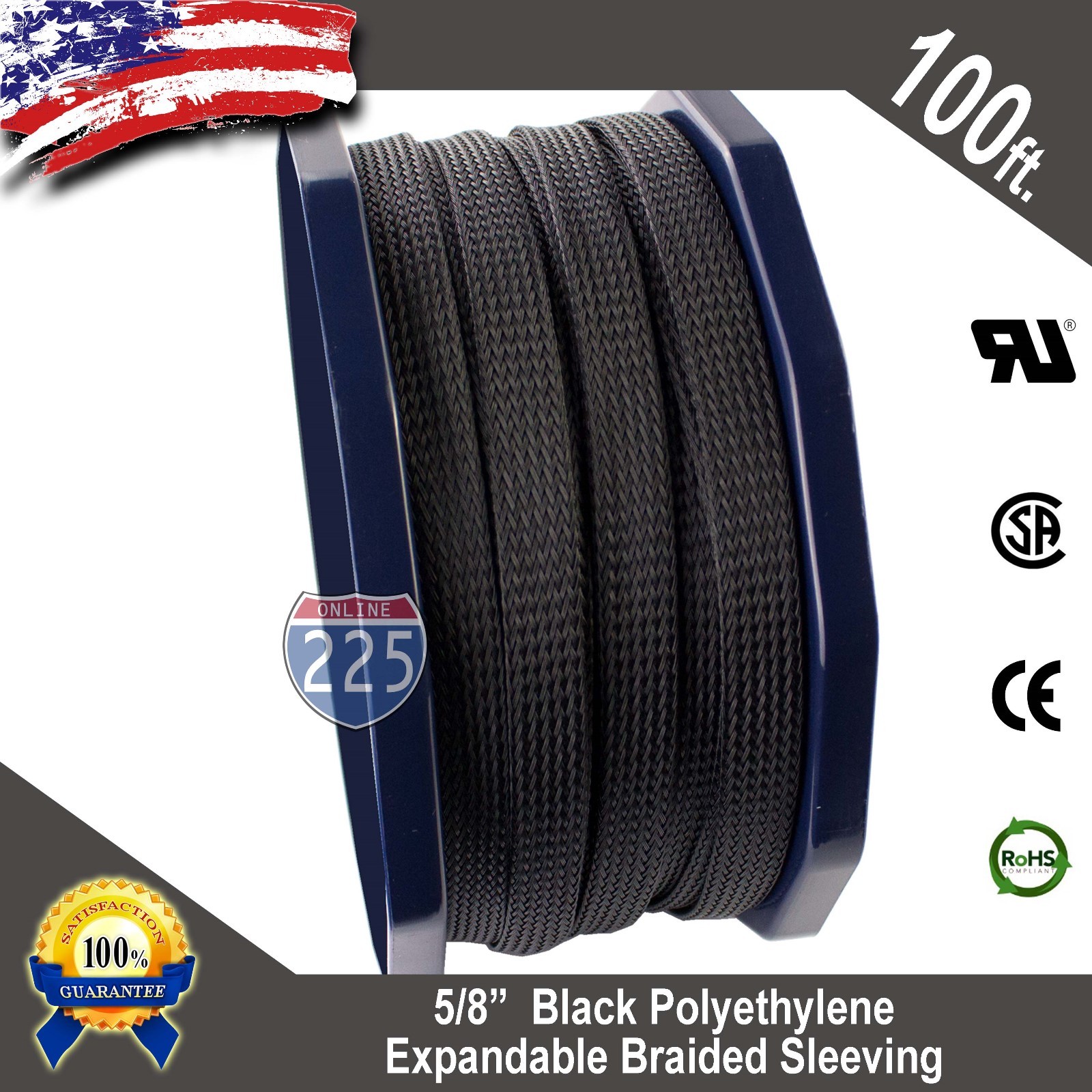 100 FT. 5/8" Black Expandable Wire Cable Sleeving Sheathing Braided Loom Tubing