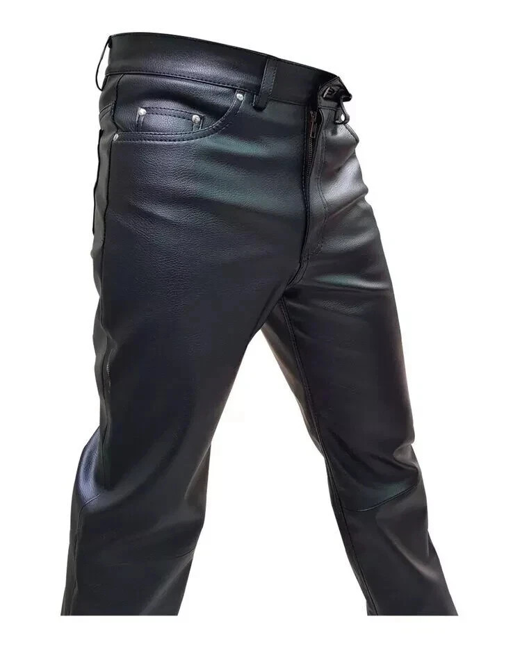 Mens Biker Jeans Real Black Or Cow Leather Sleek And Sexy 501 Style Pants New