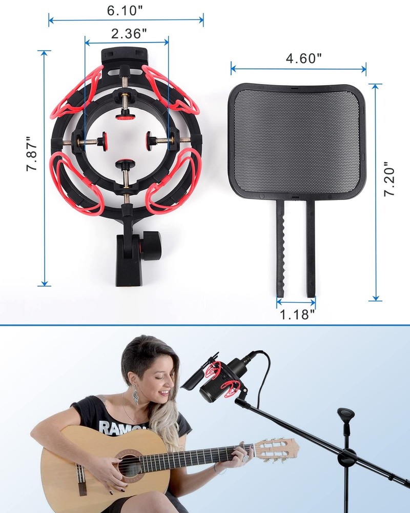 Microphone Shock Mount with Pop Filter Universal Shock Stand for Microphones ...