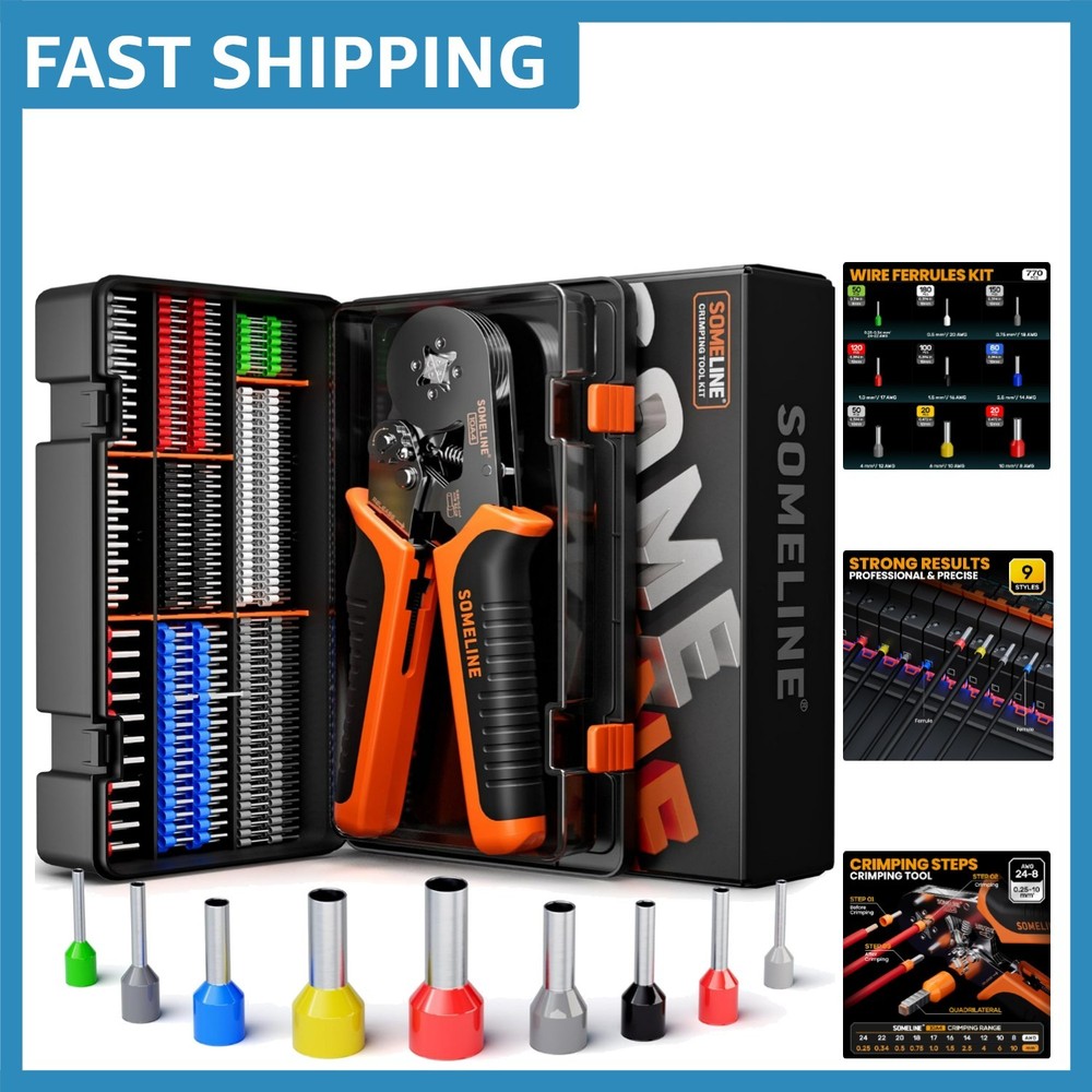 Versatile Electrical Crimping Tool Kit with Tinned Copper Ferrules - 9 Sizes