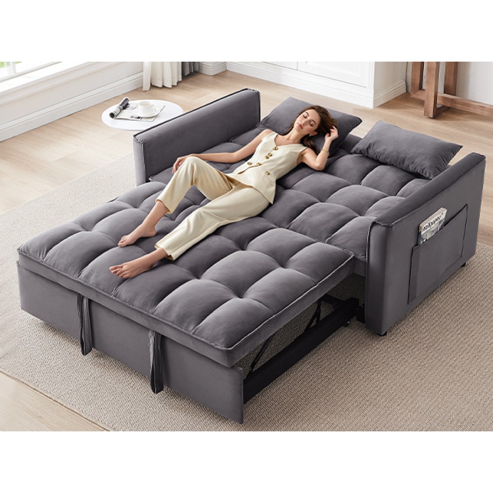 3-in-1 Convertible Sofa Bed with Adjustable Back, Storage, Greige