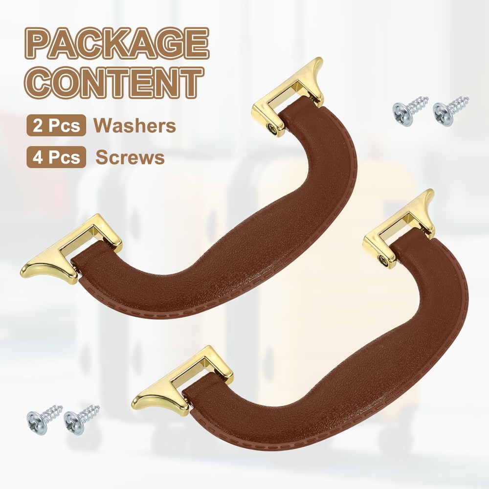 2Pcs Luggage Handle Plastic Pull Handle Grip Replacement with Screws Brown Gold