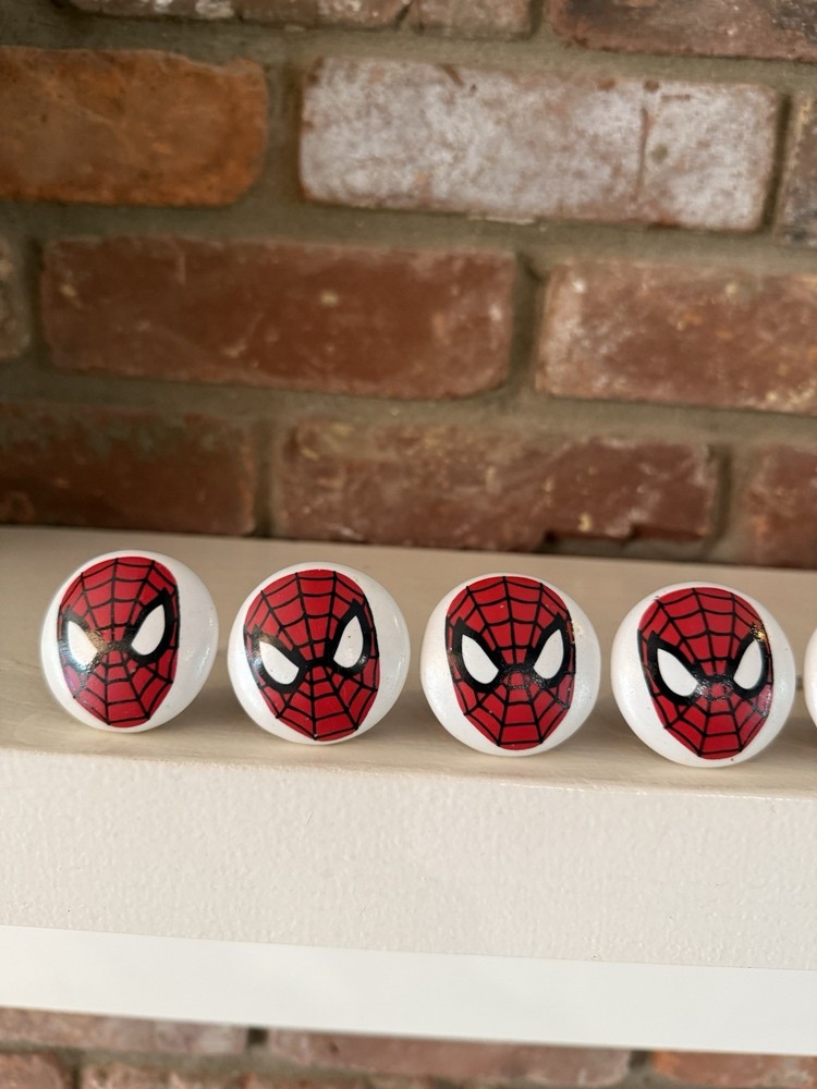 10x Marvel Spiderman White Ceramic Child Cabinet Dresser Knobs - Theme Room