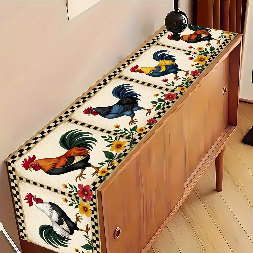 Rooster Hens pattern Table Runner Farmhouse Kitchen Decor Parties Table Cover