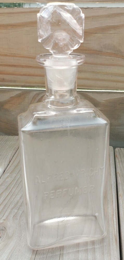 Alfred Wright Perfumer Embossed Rectangular Perfume Clear Bottle Cross Stopper