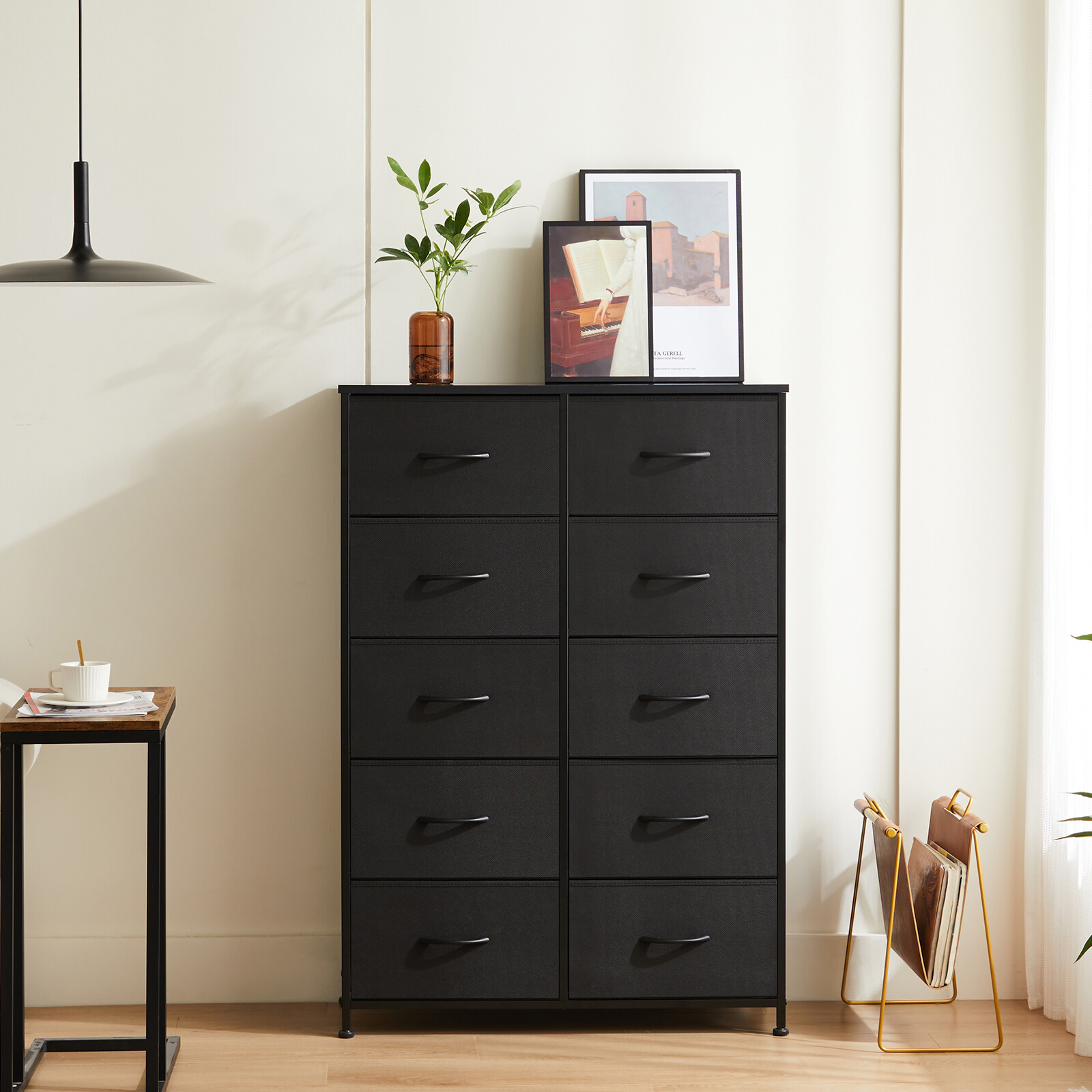 10 Fabric Drawer Dresser Storage Tall Chest Organizer Cabinet Unit Wood Top