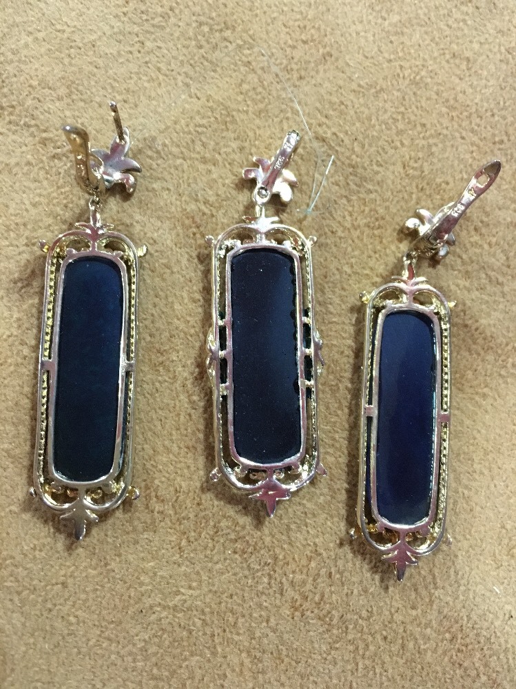 Sterling Silver Gilson Opal Gold Vermeil Rectangular Earring & Pendant Set