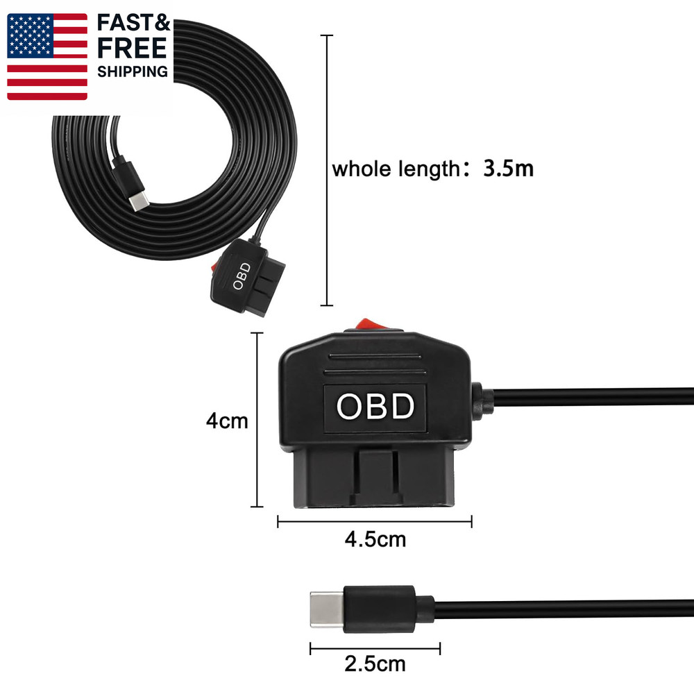 OBD Power Cable for Dash Camera Type C OBD2 Power Cable Adapter Hardwire Charge