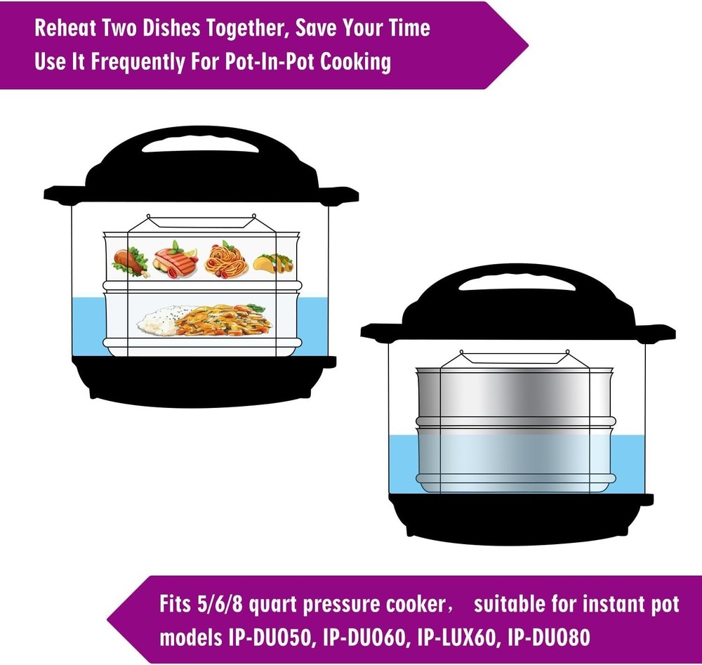 Stackable Steamer Insert Pans for 6/8 Qt Instant Pot - Stainless Steel