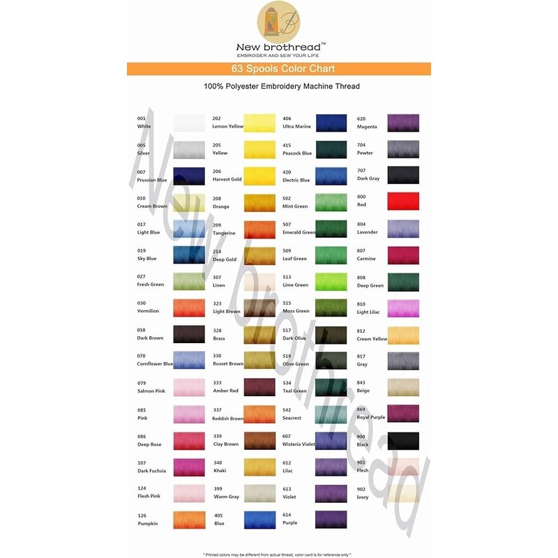 63 Spools Polyester Embroidery Thread Kit Color Chart Ideal All Projects New