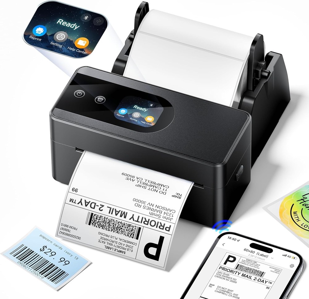 Phomemo PM64D Touchscreen Thermal Label Printer Bluetooth+USB NEW with Holder