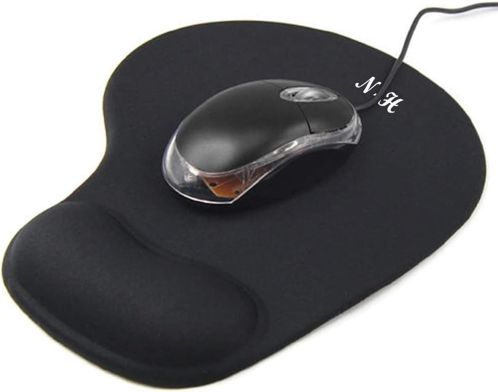 Ergonomic Black Mouse Pad with Gel Wrist Support for Gaming & Office Use