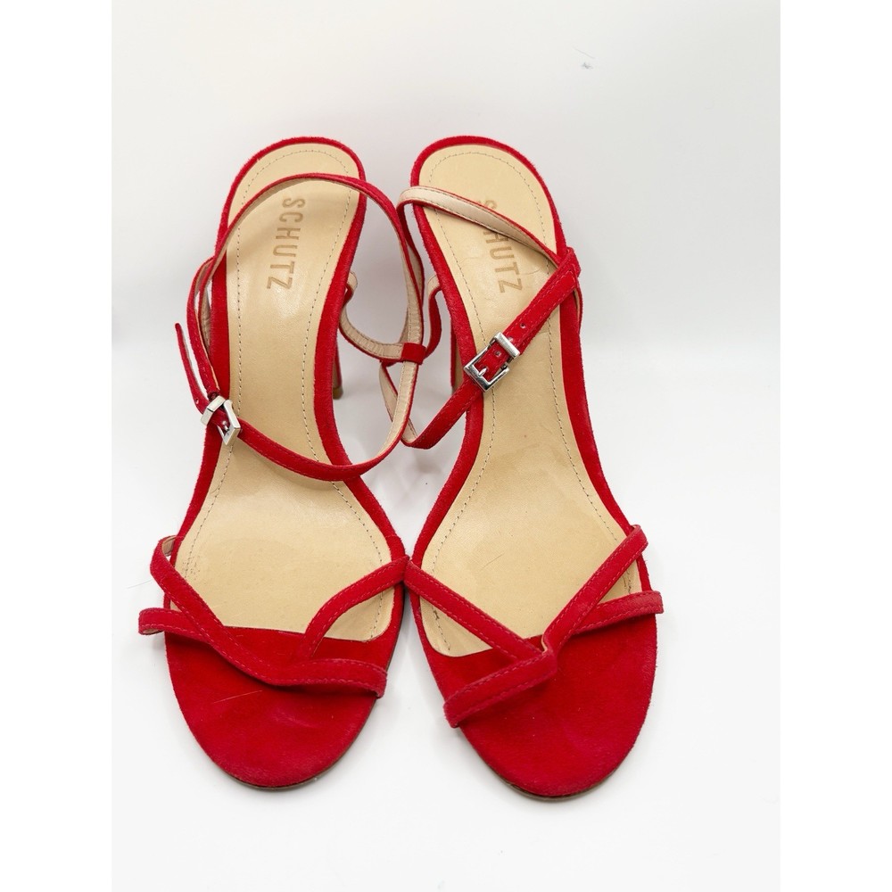Schutz Red Suede Strappy Heels EUC Size 9.5 B