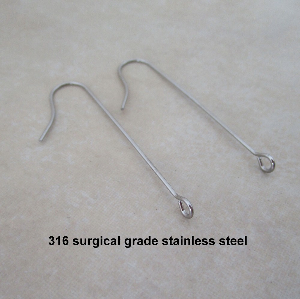 24 surgical stainless steel earring hooks 40mm perpendicular front facing loop