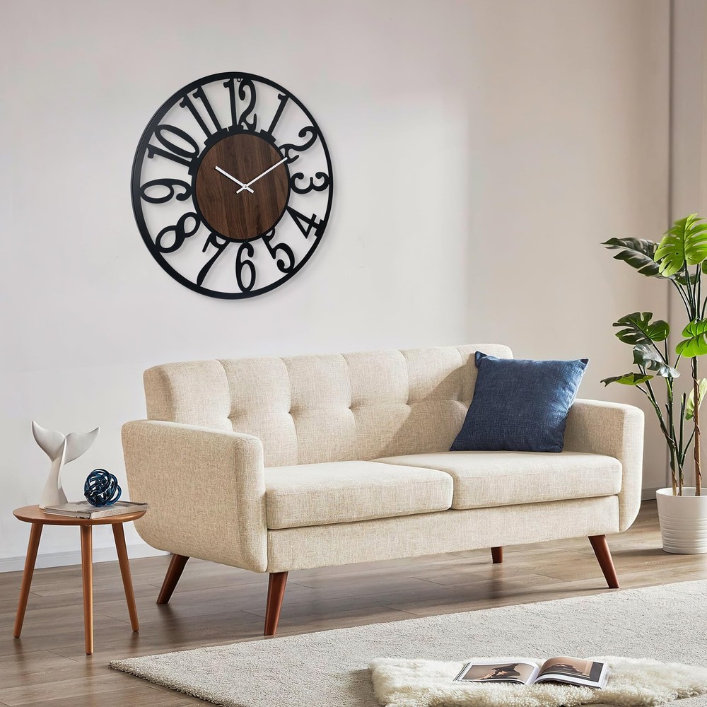LEIKE Large Wall Clock 32'' Lighted Rustic Wood Clock with Remote Timer, Sile...
