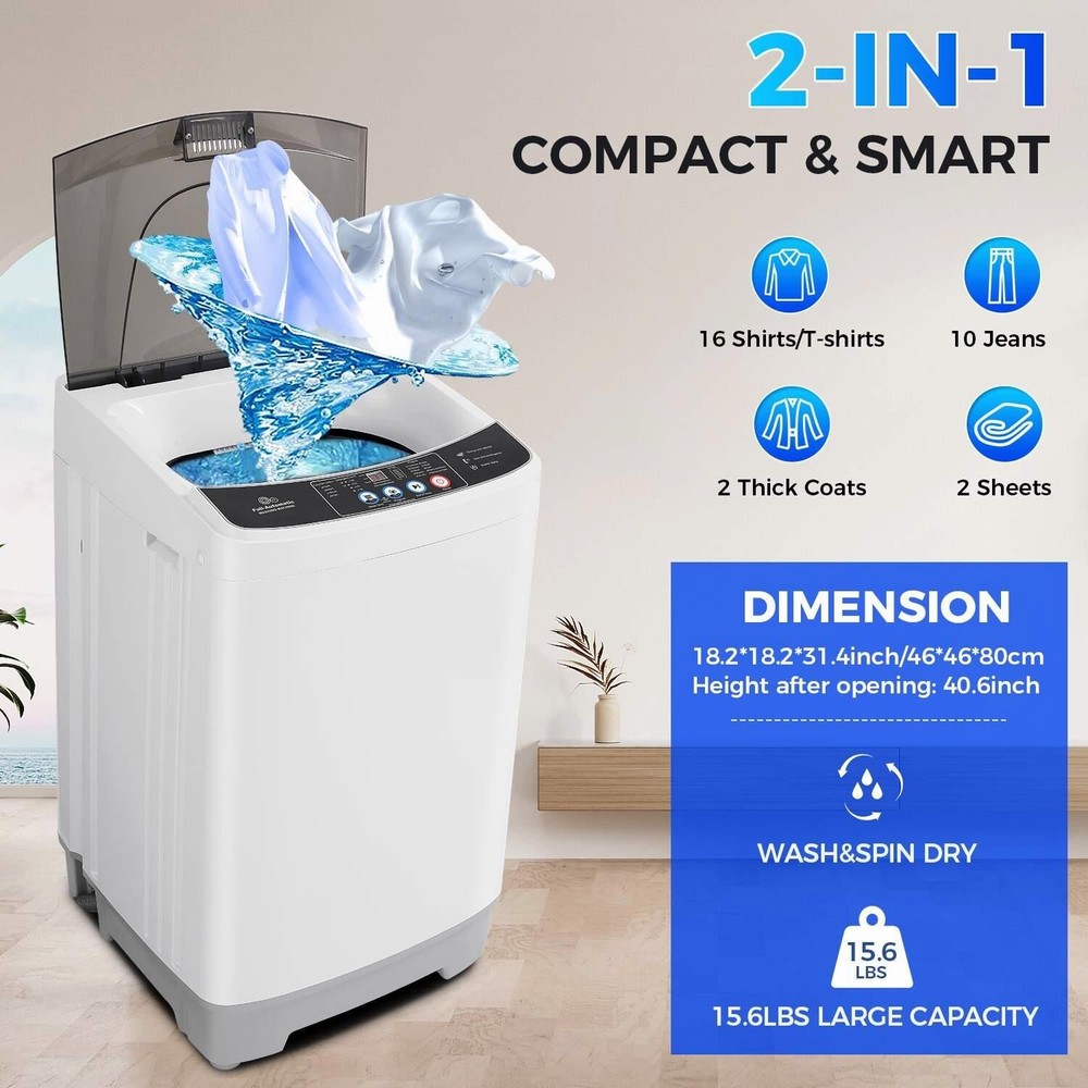 Portable Washing Machine 15.6lb Capacity Full-Automatic 2.1 Cu.ft Compact Washer