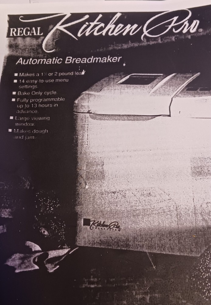 REGAL Kitchen Pro Automatic Breadmaker Machine Manual Printed Instructions Copy