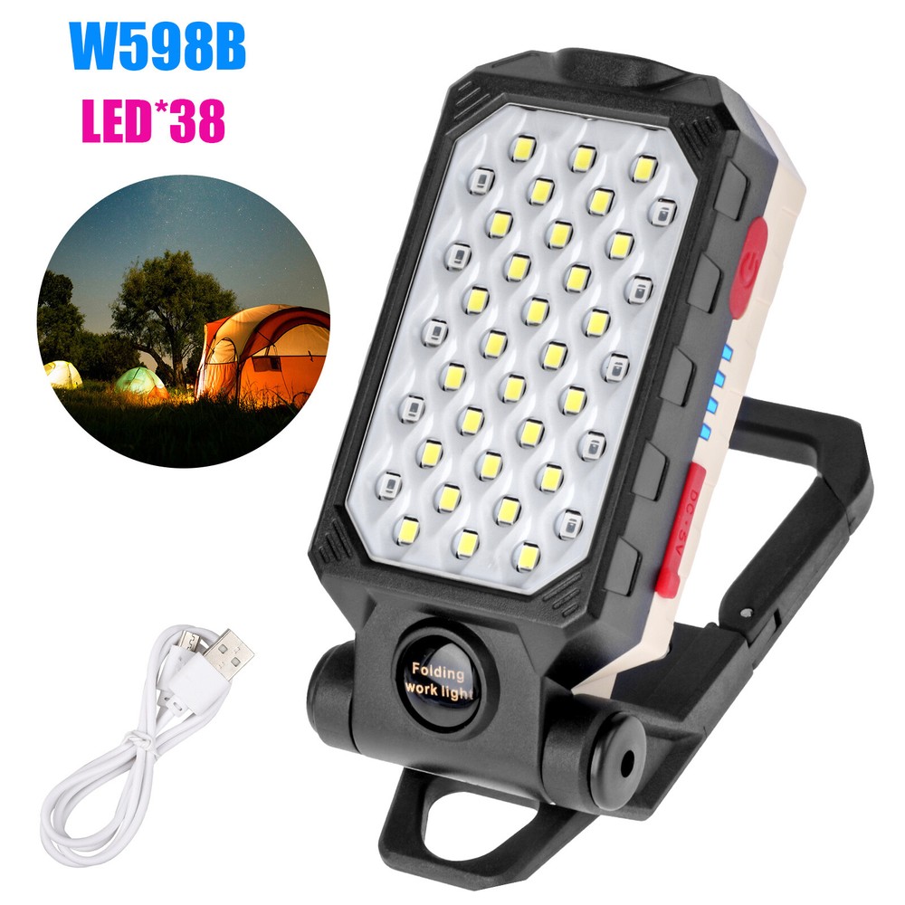 LED Work Light Flashlight Magnetic USB Rechargeable COB Camping Lamp with Hook