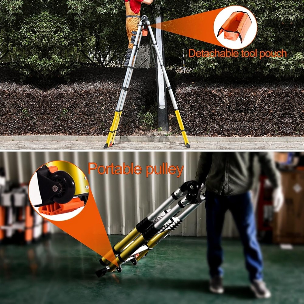 Telescoping Ladder A Frame, 18 Ft Compact Aluminum Extension Telescopic Step