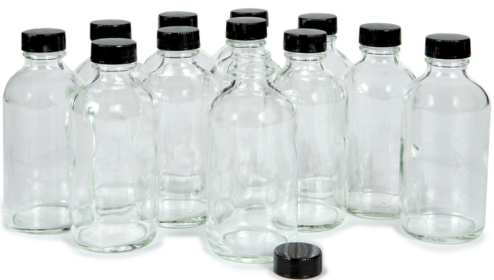 12 Botellas De Vidrio Transparentes De 4 Oz, Con Tapas