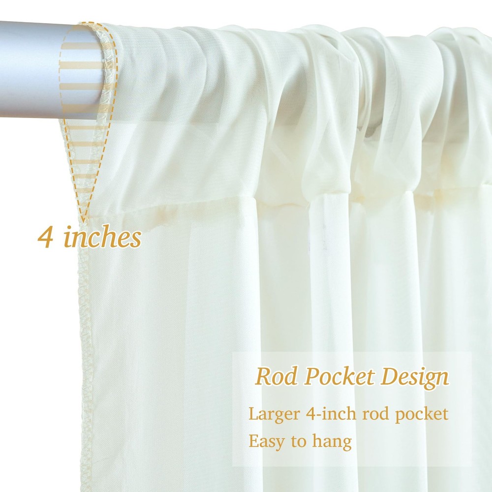 Ivory White Chiffon Backdrop Curtain 10x10 Ft With Lights String Wedding
