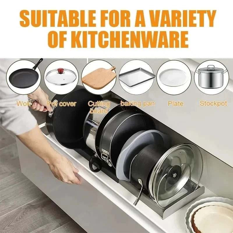 Expandable Adjustable Kitchen Organizer Rack for Pot Lids, Pans, Plates Cabinet