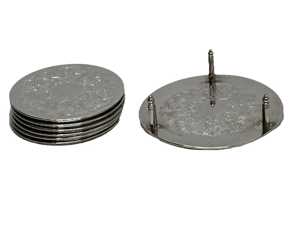 Godinger Silver Plated 7 PC. Coaster Set Water Resistant Back PO