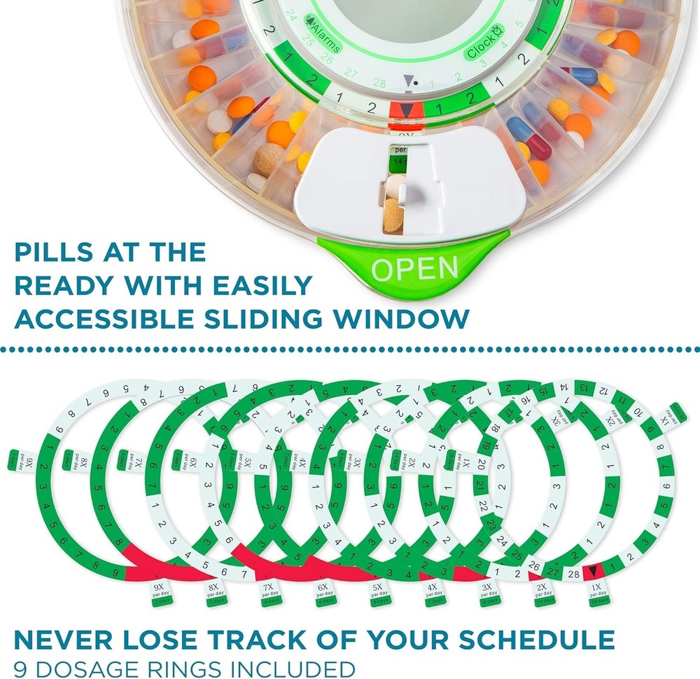 Automatic Pill Dispenser 28 Compartments, Large LCD, Key Lock, 4-Week Reminder