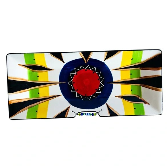 Sun Beads Geometric Ceramic Serving Tray Signed