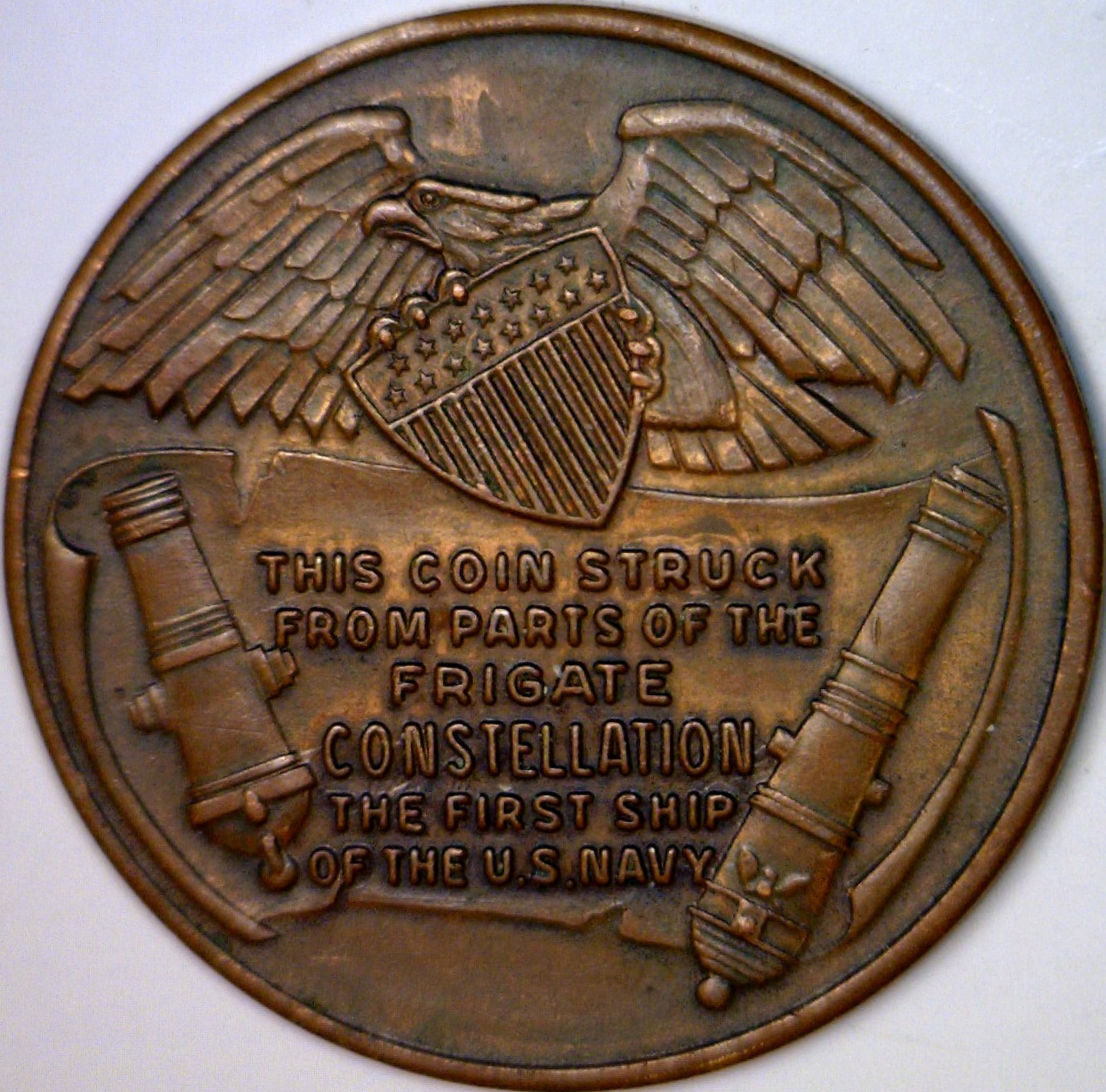 1797 USS FRIGATE CONSTELLATION COPPER MEDAL COIN Struck from the Ship Parts w NR