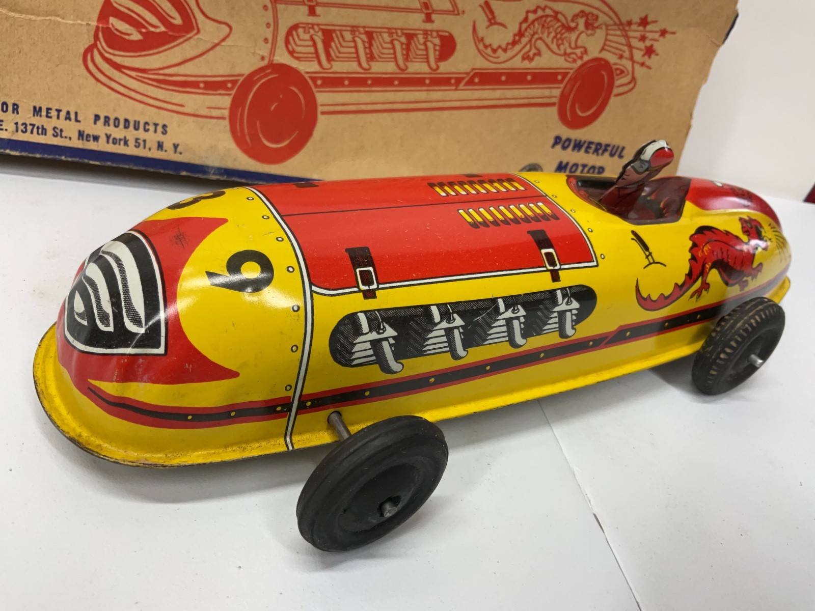VINTAGE LUPOR TIN WINDUP RACER WITH ORIGINAL BOX