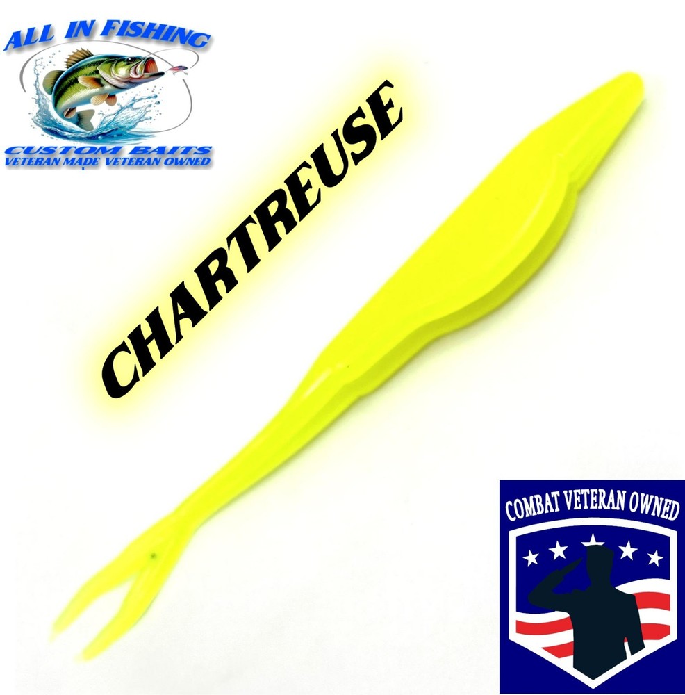 12ct 5" or 4"  chartreuse forktail fluke Split Tail Jerk Bait .