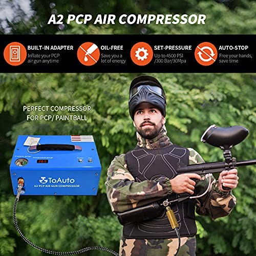TOAUTO A2 PCP Air Compressor, Auto-Stop, Portable Compressor Blue