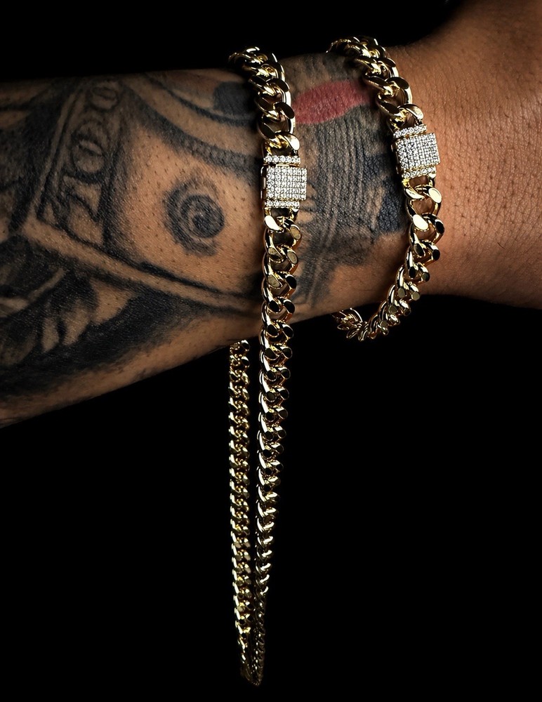 14k laminated gold, Cuban style set