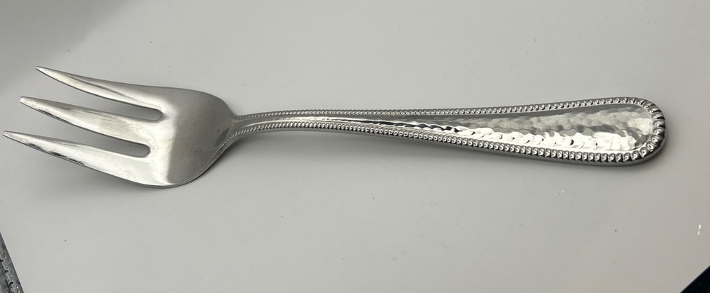 Argent Lesley Orfevres Cold Meat Serving Fork Stainless Flatware Hammered 18/10